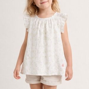 Babycottons Emily Flutter Sleeve Blouse White Floral Girls Size 4 Boho Cottage